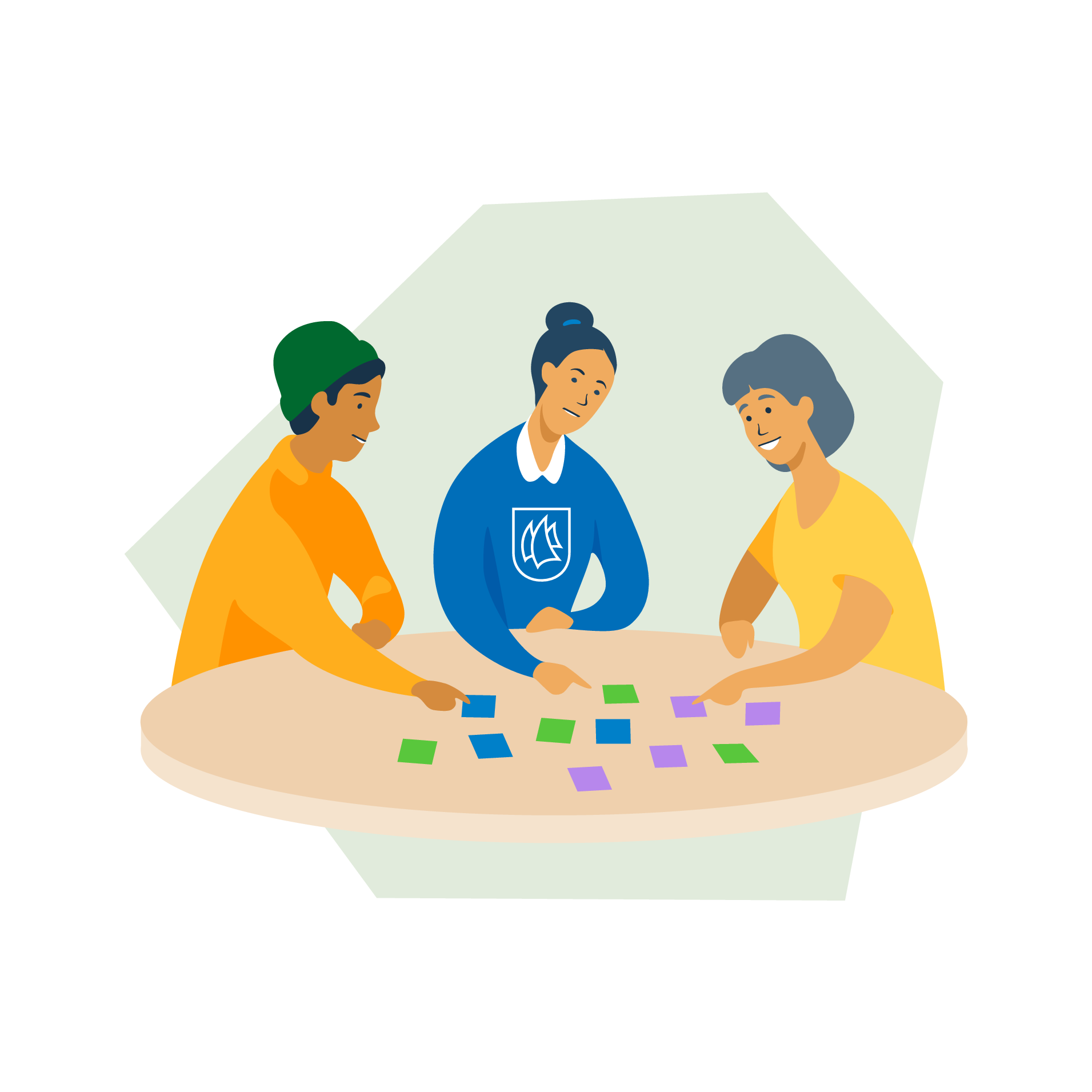 Illstrasjon av tre personer som samarbeider