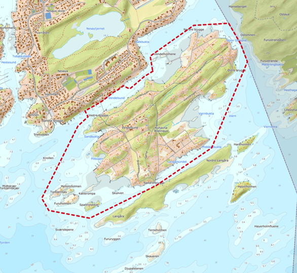Kartutsnitt over ber&oslash;rt omr&aring;de